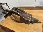 Antique Rare Canine Head Leather   Hand Carved Wood Fireplace Bellows