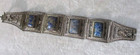 Antique Chinese Silver Metal Bracelet Hinged Filigree And 4 Lapis Lazuli Panels