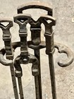 Antique Vintage Cast Iron Hand Wrought Fireplace Tool Set 4 Pc