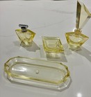 Vintage Yellow Crystal Art Deco Vanity Set Featuring Citron-colored Glass