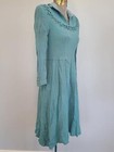 Vintage 1930s   1940s Rayon Teal Dress As-is Green Blue Xs  b-31 5  W-25  H-38  