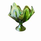 Viking Glass Epic Compote Avocado Green 6 Petal Pedestal Bowl Vintage Mcm