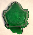 Vintage Leaf Shaped Ashtray -  Emerald Green Glass Ashtray Unmarked 6 5  X 5 