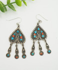 Vtg Matilde Poulat Style Sterling Silver Turquoise Coral Hearts Dangle Earrings