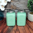 Green Jadeite Depression Style Glass Salt   Pepper Shakers  Vintage Kitchen Dish