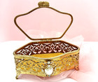 Vintage Ormolu Style Beveled Glass Jewelry Casket Pearl Vanity Trinket Box 6 5 