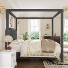 Full queen king Size Canopy Bed Frame  With Upholstered Button Tufted  headboard