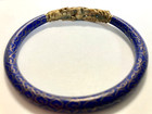 Vintage Blue Chinese Cloisonne Bangle Bracelet W  Brass Fighting Dragons