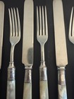 Antique England Sterling Silver  Set Of 11 Pc  Mother Of Pearl Handles