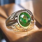 Emerald Oval Cut With 925 Sterling Silver Gold Plated Ring For Men  e96  