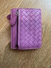 Pre-owned Woven Leather Zip Wallet Purple Pink Small Card Holder     No Returns