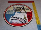 Vintage Champion Spark Plugs Woman      1  Porcelain Metal Plugs Gasoline Oil Sign
