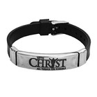 Stylish Christian Stainless Steel Jesus Christ Silicone Strap Bracelet Black