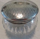 Sterling Lid Powder Jar Flower   Trellis Chased Rf Mono Zipper Cut Glass Jar