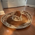 Handmade Brown Leather Sombrero Hat Silver Embroidery Unisex Adult One Size