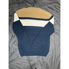 Guess Los Angeles Mens Colorblock Logo Knit Sweater Navy Blue Cream Tan Large