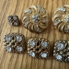 Vintage Button Lot Of 11 Gold Rhinestones Various Sizes Shapes Crafts Sewing