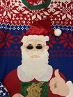 Ugly Christmas Sweater Men s Xl Santa Claus Wearing Shade Sunglasses Holds Drink
