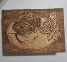 Antique Pyrography Burnt Wood Dresser Box Art Nouveau Gibson Girl Poinsettia 