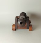 Vtg Handmade   Stained Wooden Naval 7 5  Cannon W copper Capsquares