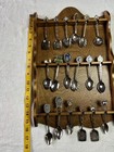 Collection Miniature 18 Pcs Spoons Some Engraved Different States Wooden Rack