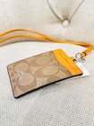 Coach Lanyard Id Badge Card Case Khaki Tangerine Yellow 63274 Pre-own