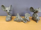Trio Of Vintage Ceramic Grey Mice In Various Poses Big Ears   Just Adorable 