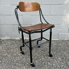 Rare Vtg Antique Early Domore Industrial Rolling Metal Plywood Work Chair Stool