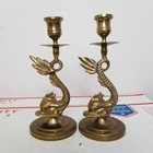 Vintage Solid Brass Koi Fish Candlesticks Candle Holders Set Of 2 Pair Dolphin