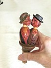 Vintage Hand Carved Mechanical Movable Cork Bottle Stopper Kissing Couple