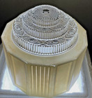 Pair Vintage Art Deco Skyscraper Glass Light Shades 8  Frosted Amber 4  Fitter