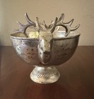 Hammered Silver Reindeer Stag Head Bowl Centerpiece Lodge Decor Antler