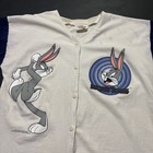 Vintage 90s Looney Tunes Bugs Bunny Baseball Jersey T-shirt Size Large Button
