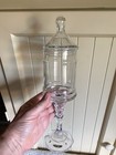 Vintage Glass Crystal Hand Blown Pedestal Apothecary Jar W  Lid   Finial Mcm