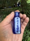 Rare Unusual Smooth Sided Antique Embossed Square Cobalt Blue Poison Bottle Nice