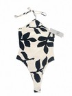 Nwt Zara Women s Ribbed Halter Open-back Bodysuit Black   Ivory Leaf Print