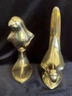 Pair Dolbi Cashier Vintage 1980 s Solid Brass Modernist Love Birds Sculptures