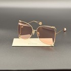 Gucci Gg0252s 004 63mm Butterfly Sunglasses In Gold pink Lens With Velvet Case