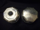 Antique Cut Glass Powder Jar   Hair Receiver With Sterling Silver Tops