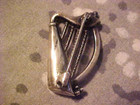 Antique Sterling Silver Celtic Harp Brooch Pin Connemara Marble Irish Lyre