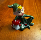 Vintage Lefton Set Of 2 Porcelain Pixie Elf Mushroom Figurines Japan 4193