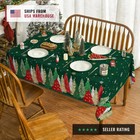 Christmas Tablecloth 60  84 Inch Rectangular  Christmas Trees Green Washable Tabl
