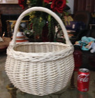 Huge Vintage White Natural Wicker Basket Round With Handle 19   