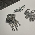 Thunderbird  Tied Rope  Rhinestone With Dangles Brooch Pin Lot Of 3 Silver Tone