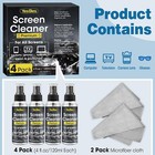 4 Pck Screen Cleaner Spray Large Kit W  Microfiber Cloths For Tv-computer-phone