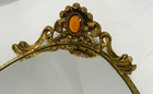 Antique Brass Vanity Dresser Tray W Amber Jeweled Handles Boudoir Perfume Mirror