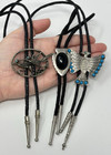 Southwest Style Cowboy Bolo Tie Lot  3  Roadrunner Arrowhead Thunderbird Western