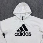 Adidas Hoodie Mens Large White Fleece Pullover Sweatshirt Big Logo Dx7388