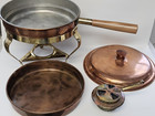 Vintage Old Dutch Copper   Brass Chafing Dish With Pan Domed Lid Stand Burner
