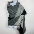 Unbranded Womens Blanket Scarf Wrap Oversize Black Gray Plaid Print Fringe Edge